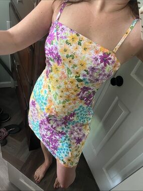 Avec Les Filles Floral Spaghetti-Strap Mini Dress in Yellow, Purple & Teal